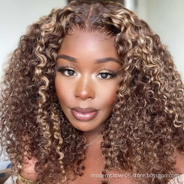 13x4 Lace Front Wig Ombre Brown 4/27 Curly Wave Secondary Color Lace Frontal Human Hair Wigs